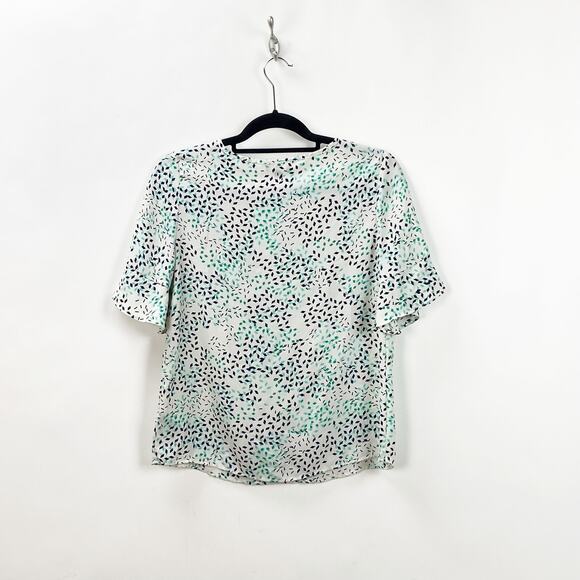 The Limited Small Womens White Green Black Print Sheer Blouse - Picture 5 of 6
